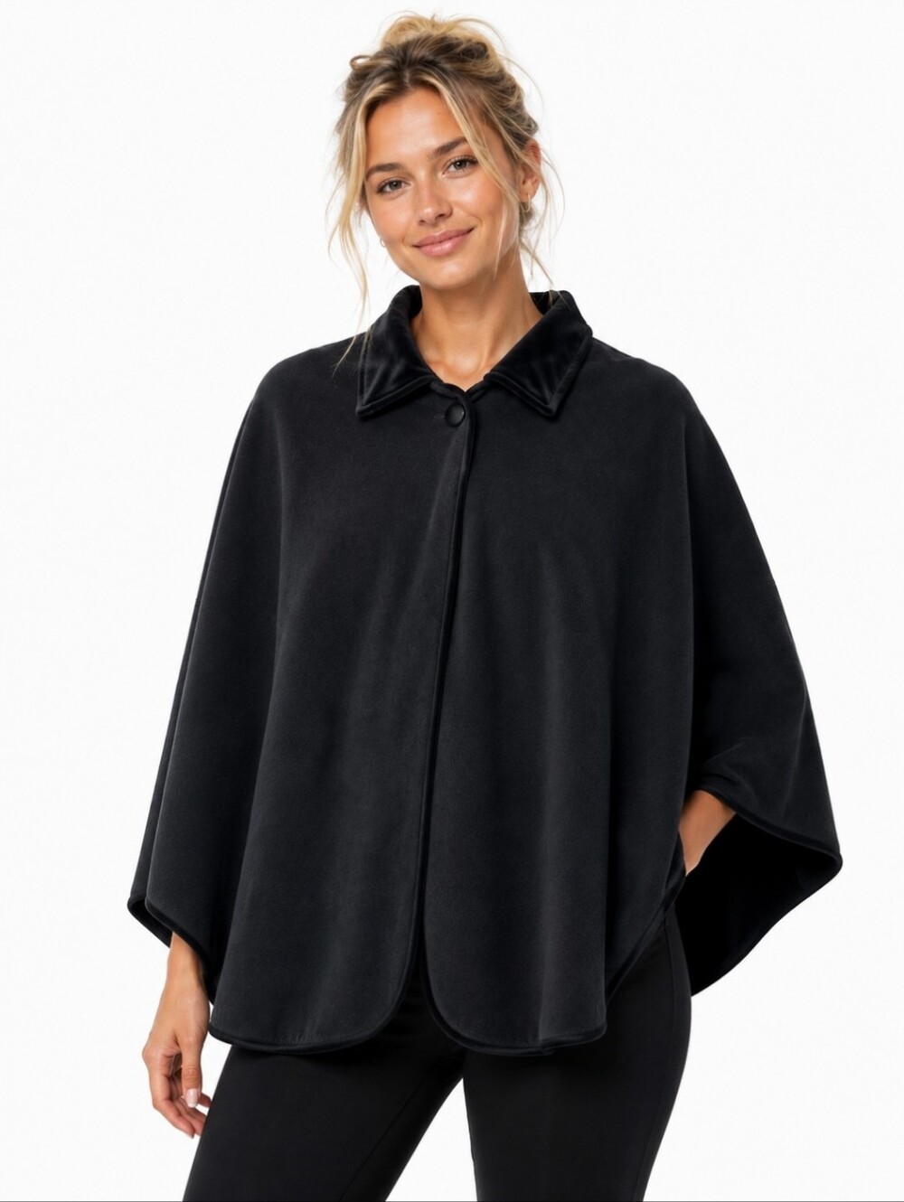 NWT Christie Brooks Black Women's Or Teen Girl Fleece Collared Cape